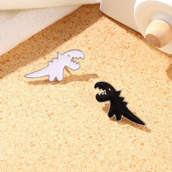 

european black and white dinosaur shaped brooch pin alloy silver animal paint clothes badge for backpack sweater coat lapel pins brooches or, Gray
