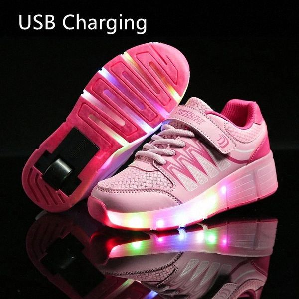 

new child usb charging girls boys led light roller skate shoes for children kids sneakers with wheels pink blue shoes for girls #ti0e