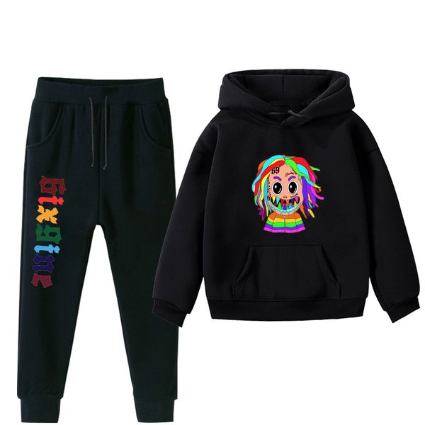 

baby toddler sweatshirt girl kids suit clothes 2020 winter autumn hoodies 6ix9ine print children's clothing, Black