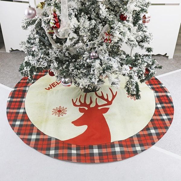 

lattice patchwork christmas tree skirts linen grade non-woven fabric christmas tree skirt apron ornament deer print f91