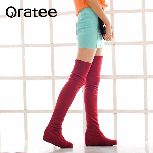 

classic fashion women knee high boots elastic slim autumn hide height winter warm long thigh high boots woman shoes plus size, Black