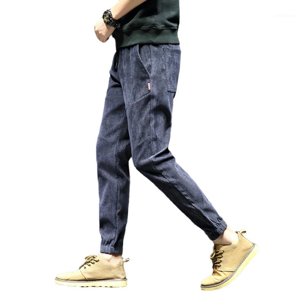 

2020 corduroy trousers slim hip hop men casual pants streetwear fashions black jogger pants korean style clothes clothing male1