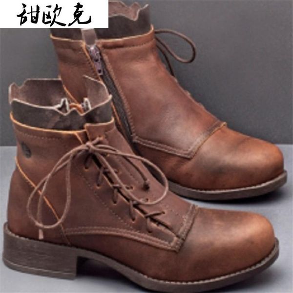 

2020 winter women boots fashion pu ankle boots lace-up low heels zipper short women warm ankle botas mujer, Black