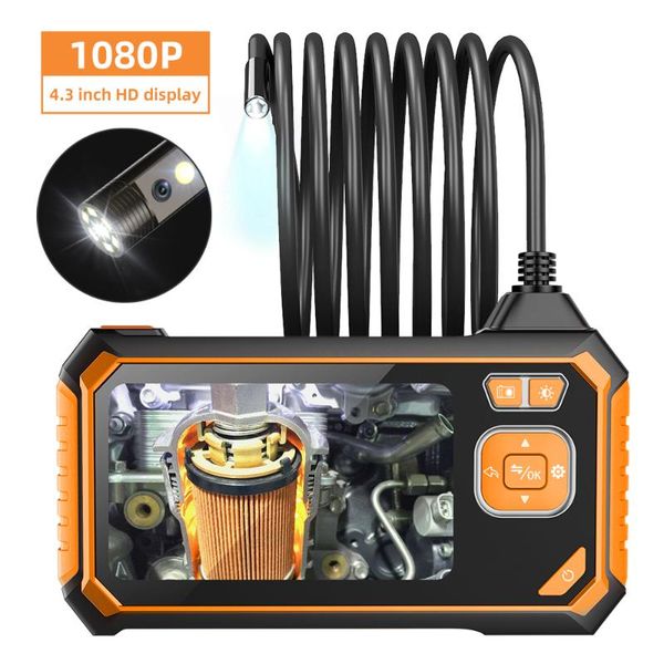 

dual lens endoscope 1080p hd video borescope 8mm industrial handheld inspection flexible snake camera with 4.3 inch lcd screen