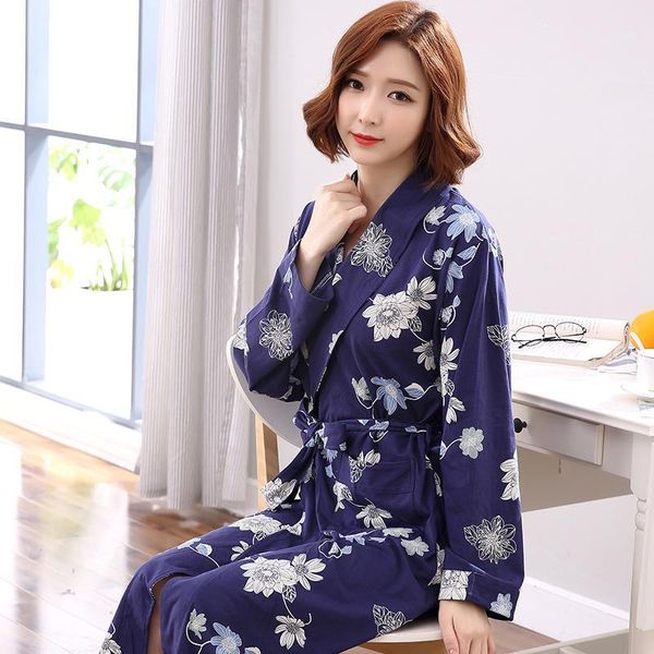 

autumn winter knitted cotton women nightgown floral long sleeve casual soft womens bathrobe loose plus size l-3xl female robes1, Black;red
