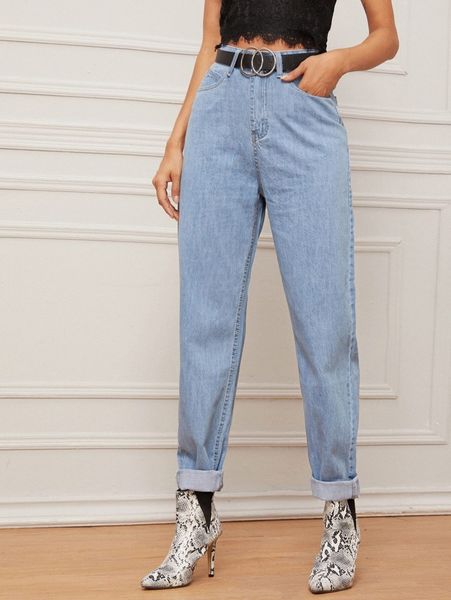 

light wash high-waisted mom jeans without belt s1wr#, Blue