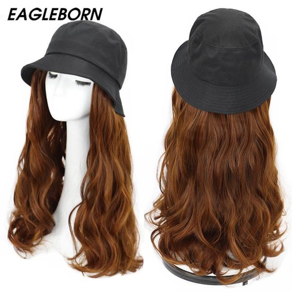 

wide brim hats women black bucket wig one-piece fashion synthetic hair jumpsuit for body cap, Blue;gray