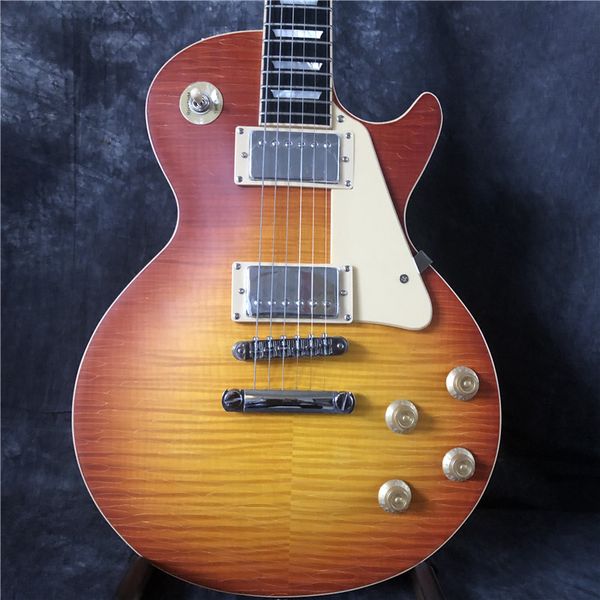 

high-quality handmade electric guitar, tune-o-matic bridge, flame maple