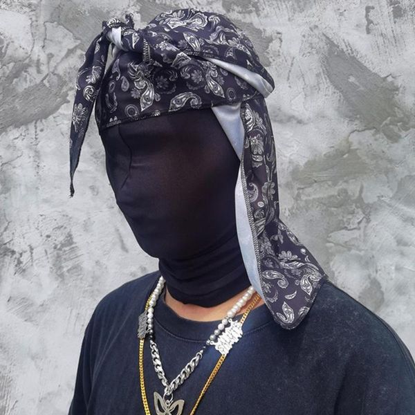 

satin men cashew flowers cap hip hop du doo rag durag turban hair tie down headwear accessories tail bandana streetwear hat q5o3, Blue;gray