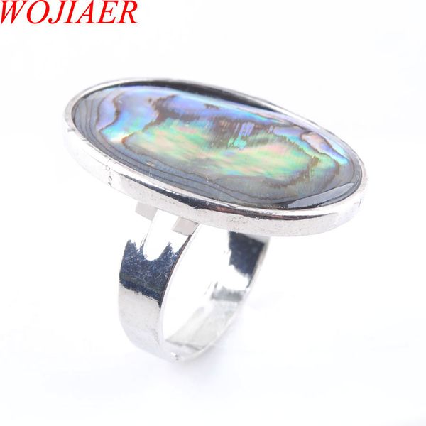 

wojiaer natural abalone shell oval beads finger adjustable rings for men women reiki sea shell pearl wedding engagement x3050, Golden;silver