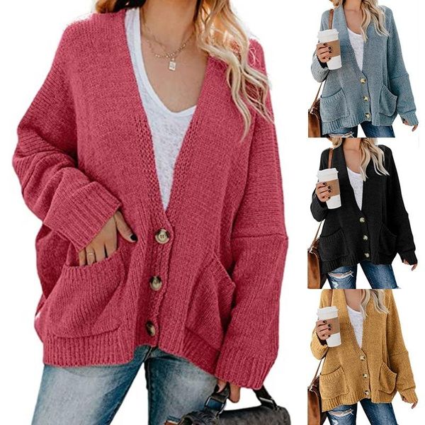 

women female ladies leisure casual warm winter long sleeve solid color single-breasted loose pocket cardigan sweater coat, White;black