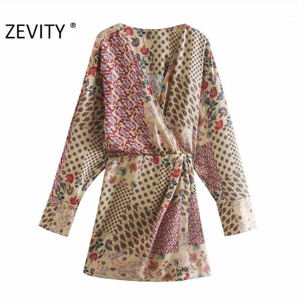

zevity autumn women vintage cross v neck cloth patchwork print playsuits ladies chic retro casual kimono conjoined shorts ds45371, Black;white