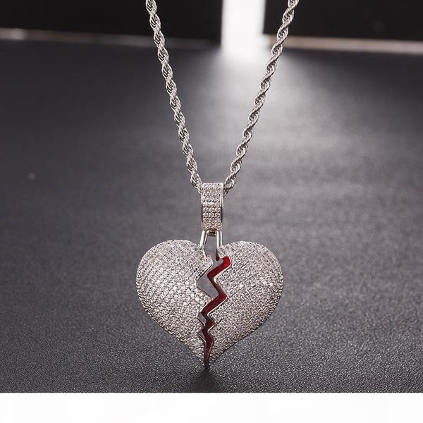 

iced out red oil heart necklace pendant with 4mm tennis chain gold silver color charms chain jewelry