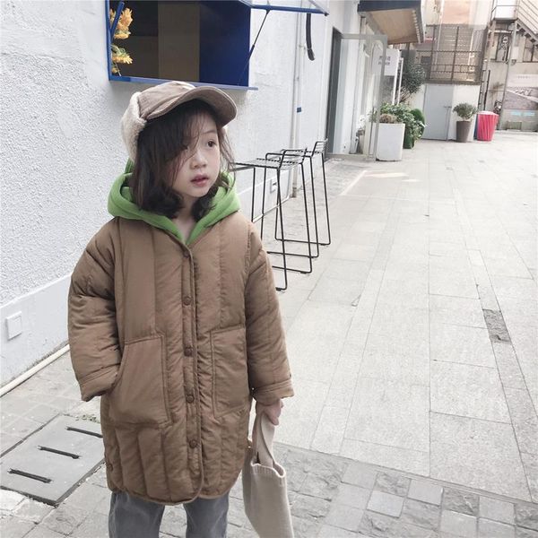 

down coat children's v-neck cotton padded jacket boys and girls long, Blue;gray