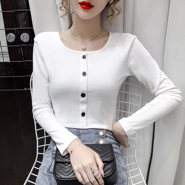 

early autumn 2020 new korean cotton t-shirt opcoatwith loose design and long sleeve color t-shirt trend 8r7z6, White