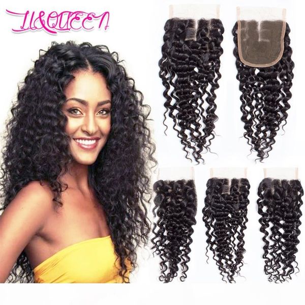 

100% unprocessed peruvian human hair 4*4 deep wave lace closure and middle three part 8-22inch, Black;brown