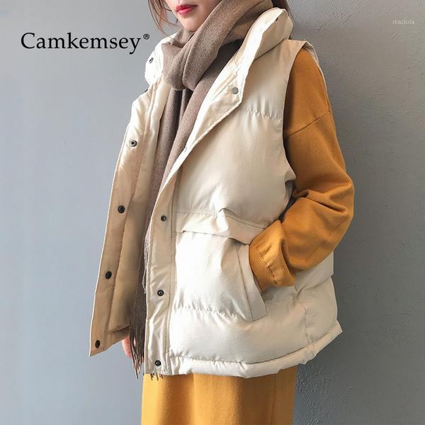 

camkemsey winter coats women 2020 new korean stand collar thick warm single breasted down cotton padded winter vest jackets1, Black;white