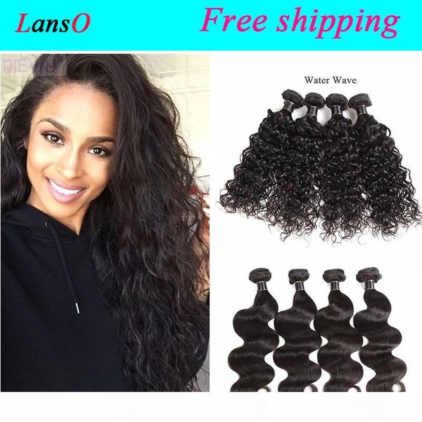 

brazilian water wave 3 4 hair bundles unprocessed peruvian malaysian indian virgin human hair extensions wefts dyeable body wave, Black