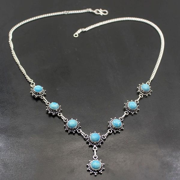 

chains vintage jewelry charm natural bluejasper chain necklace 925 sterling silver color women 20 inch h125