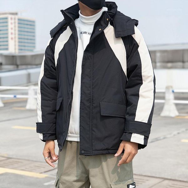 

parka men coats winter jacket men thicken warm fur hooded outwear coat clothing casual patchowork coat1, Black