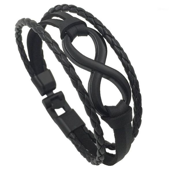 Braccialetti con ciondoli Honf Dropshipping 2020 Nero placcato Infinity intrecciato a mano 8 parole Charms corda in pelle braccialetti braccialetto Xy170211