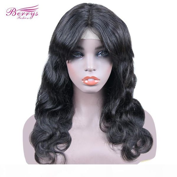 

berrys fashion body wave bangs 5x5 lace closure human hair wigs pre plucked hairline baby hair 180% virgin lace front wigs, Black;brown
