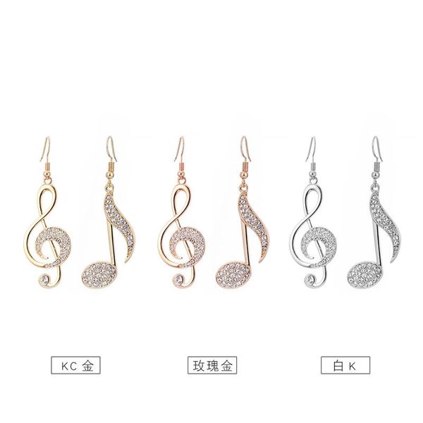 

1pair rhinestone music note earrings for women fashion jewelry dangle statement girl drop earring female girl jewelry 2021 new, Silver