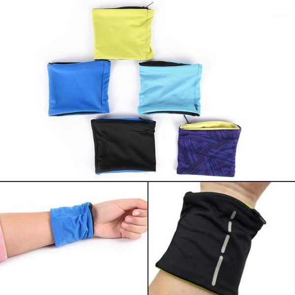

wrist support reflective running wallet pocket wristband coin key storage bag zipper sport wrap strap brace pouch1, Black;red