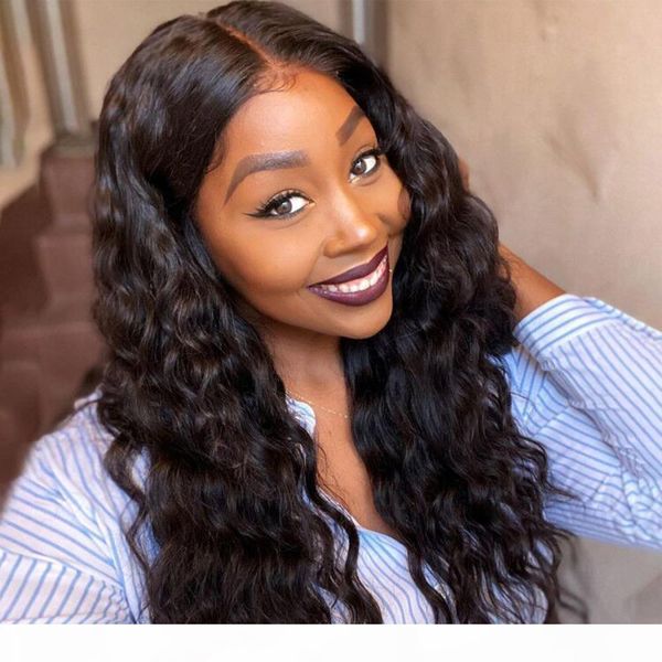 

30 inch 13x4 lace front wigs loose deep wave brazilian natural color remy human hair t part lace wig for black women, Black;brown