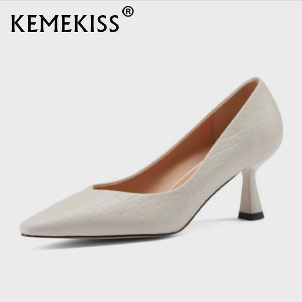 

kemekiss women real leather shoes pointed toe thin heel slip on shallow shoes female footwear fashion spring size 34-391, Black