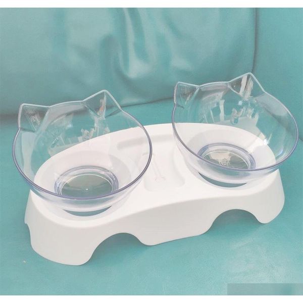 

transparent cat double bowl pet feeder raised stand pet food and water bowls with non-spill design multi-purpose qylkua bdesports