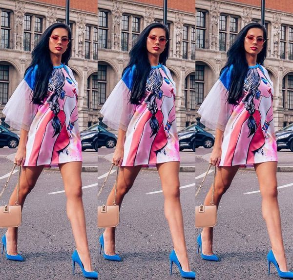 

summer 2020 new bell-sleeve cartoon ladies loose fashion trend dress1, Red