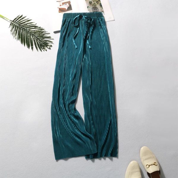 

summer wide leg pants for women casual elastic high waist 2021 new fashion loose long pants pleated pant trousers femme, Black;white