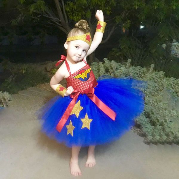 

children's 20 wonder woman girl's superhero tutu gauze masquerade dance drs, Blue