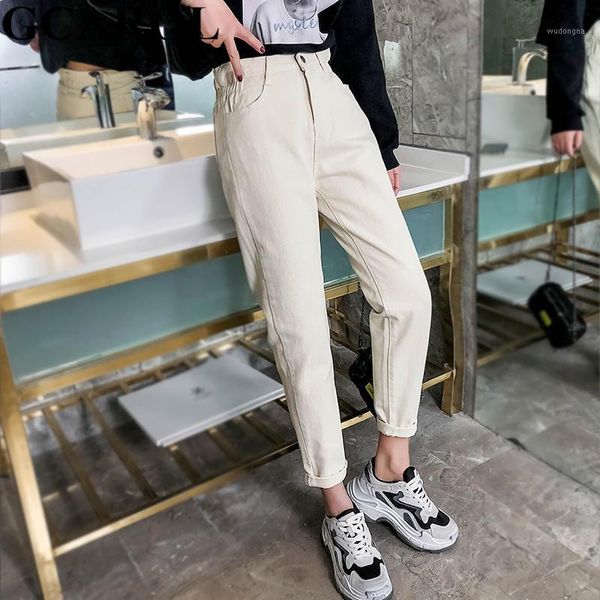 

2020 spring fall elastic waist retro old pants women ankle length first love loose vintage straight pants plus size1, Blue
