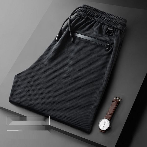 

jzzry summer thin ice silk casual men's trousers breathable loose mesh casual air and trousers trouserssports conditioning men's p, Blue
