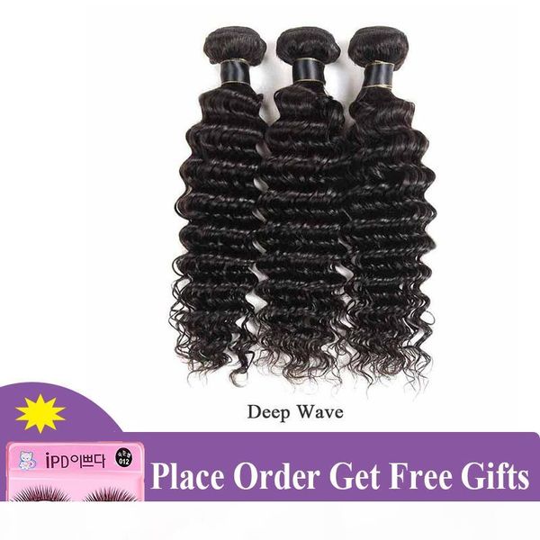 

brazilian deep wave hair weave bundles 100% remy human hair extensions machine double weft natural black 100g pcs dhl ing
