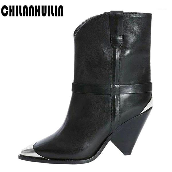 

fashion runway shoes women black metal studded pointed toe ankle boots for woman brand shoes spike heels booties mujer1