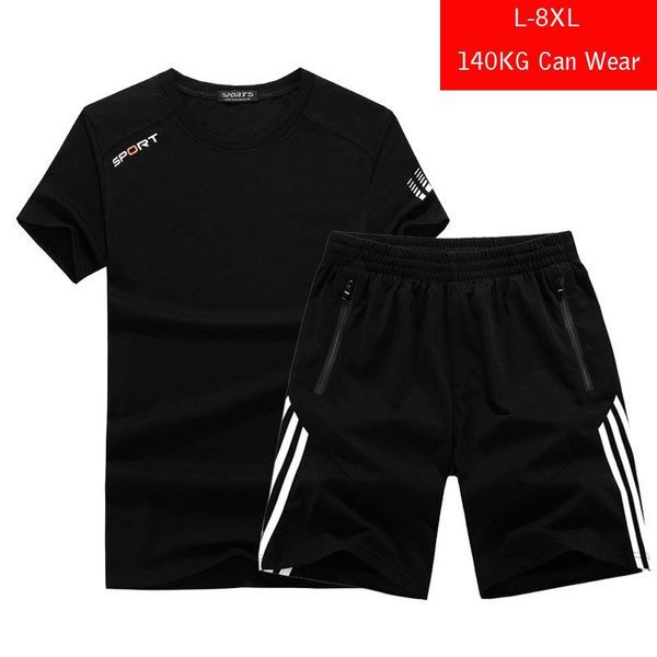 

140kg can wear sports suit cotton running fitness sports suit men pullover zipper pocket loose men's summer large size 9xl, Black;blue