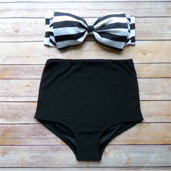 

split bikini size high waist bow tether swimsuit, White;black