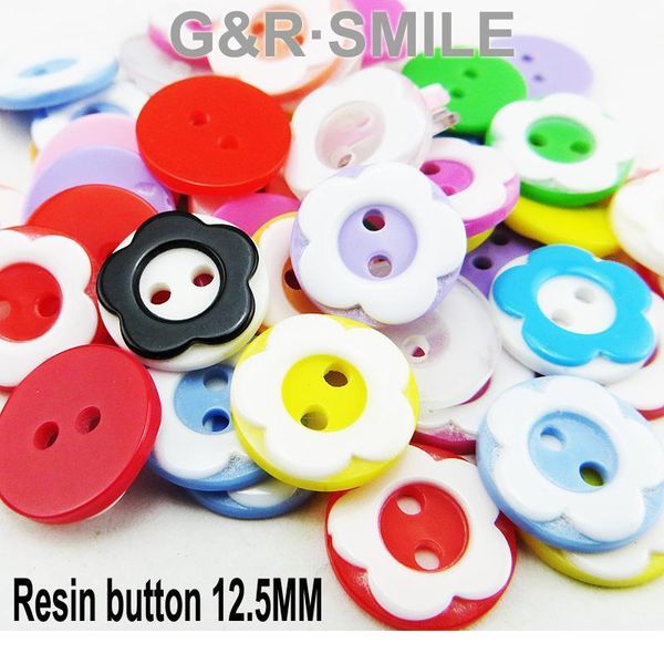 

200pcs 12.5mm flower shape mixed colors dyed resin buttons coat sweater button sewing decorative clothes accessori jllcst, Blike;white