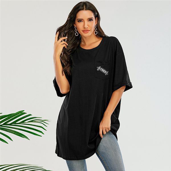 

2020 fashion new style loose all-matching half-sleeve t-shirt letter printed korean style mid-length in womens clothing, White