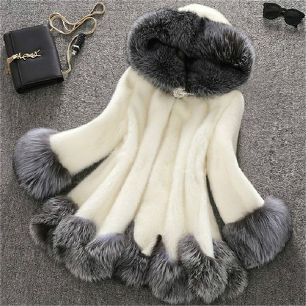 

2021 new fake female plus size 6xl 7xl winter jacket woman sheep cut imitation fox fur chaquette jackets mujer kj615 exbu, Black