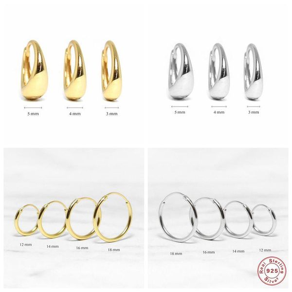 

hoop & huggie aide genuine 925 sterling silver circle minimalist earrings for women gold/silver small round fashion fine jewelry, Golden;silver