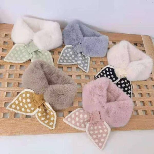 

knitted color matching baby's plush scarf children's warm neck in autumn and winter, Red;brown