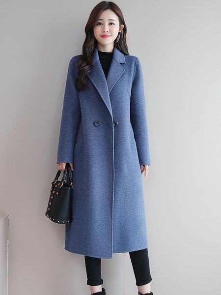 

winter ladies mixed cashmere casual long coat elegant slim thick coat cardigan wool lady cashmere, Black