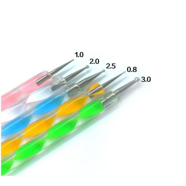 

5 pcs/set 2 way nail art dot dotting pen dotting marbleizing painting drawing aluminum pen nail care art qylkhe, Silver