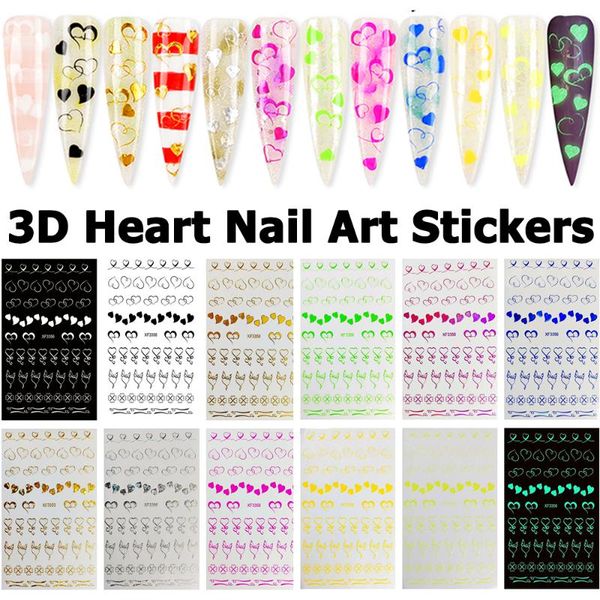 

12 colors diy 3d nail art stickers decoration manicure tools sweet butterfly heart self-adhesive diy nail tips sticker decal, Black