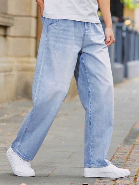 

men bleach wash straight leg jeans m5r2#, Blue