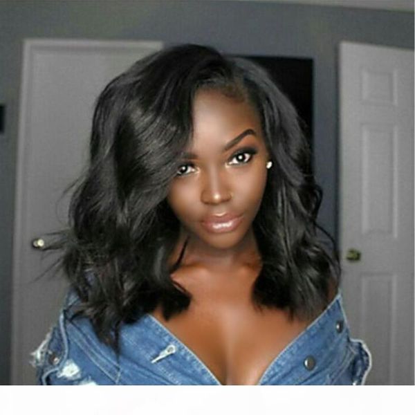 

natural black color loose wave synthetic lace front wigs for women short bob hair heat resistant glueless full wigs with baby hair 14in